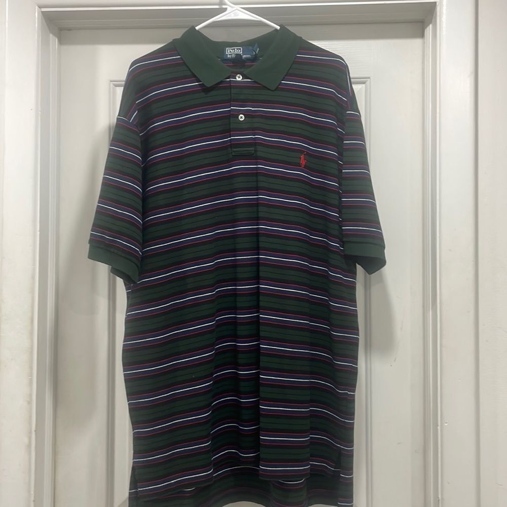 Men’s Polo by Ralph Lauren XXL green striped polo shirt